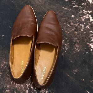 Patina Brown Leather Slip-On Loafers for Women